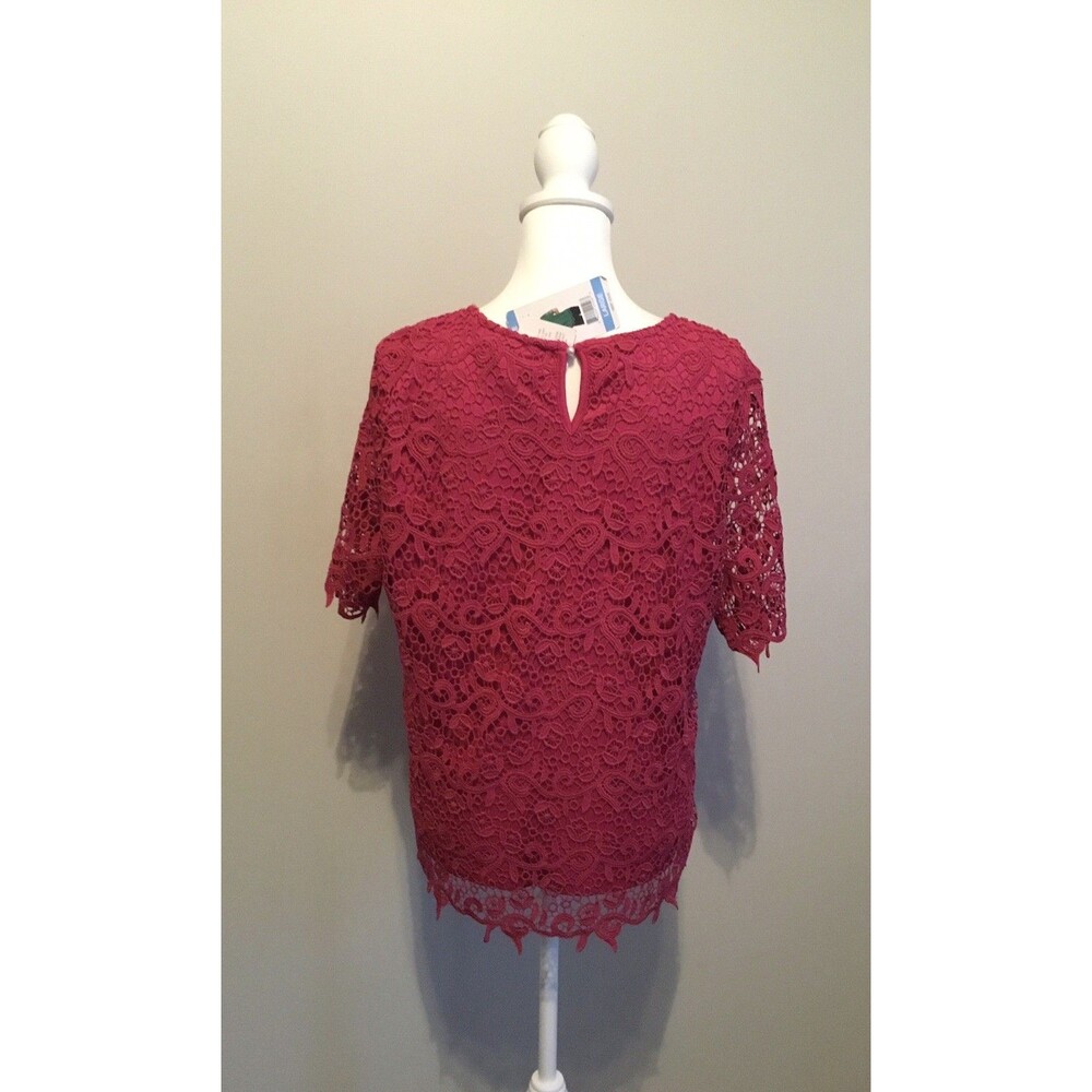 Philosophy Womens Pink short Sleeve Scalloped Crochet NWT Lace Sz L - Picture 7 of 9